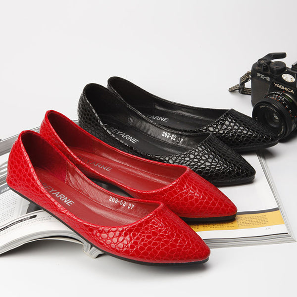 Patent Leather Feel Embossed Snake Print Flats - Clear Vision™️Glasses