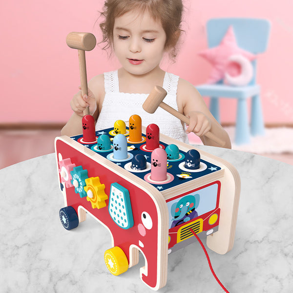Montessori Toddlers Kids Wooden Pounding Bench Animal Bus Toys Early Educational Set Gifts For Children Toy Musical Instrument - Clear Vision™️Glasses