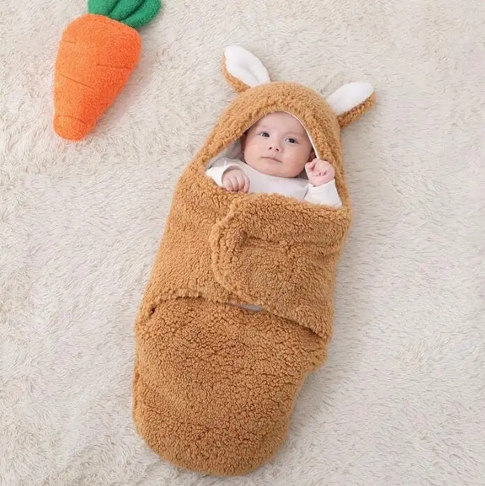 Super Soft Baby Sleeping Bag Fluffy Fleece Newborn Blanket Swaddle Blankets, Unisex Baby Wrap For Newborn Baby Boys Girls With Head-Protecting & Head-Supporting Function, Wearable Swaddle Sleep Sack - Clear Vision™️Glasses