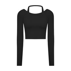 Halter Sports Long Sleeve With Chest Pad Slim-fit Yoga Wear Top - Clear Vision™️Glasses