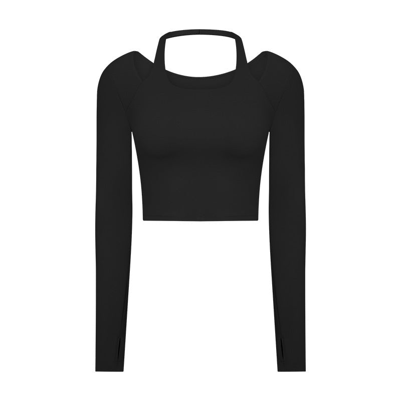 Halter Sports Long Sleeve With Chest Pad Slim-fit Yoga Wear Top - Clear Vision™️Glasses