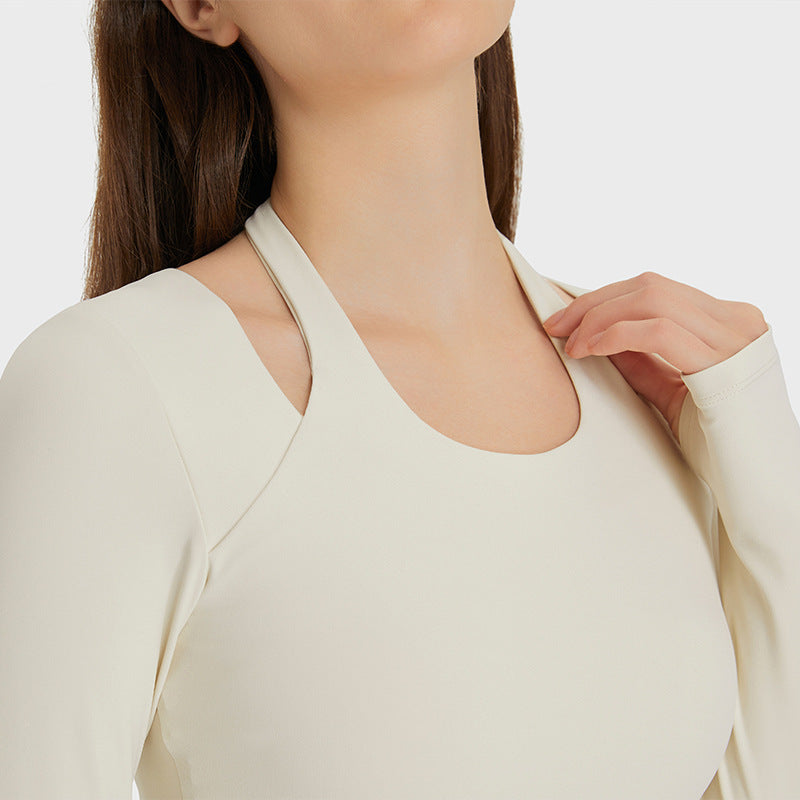 Halter Sports Long Sleeve With Chest Pad Slim-fit Yoga Wear Top - Clear Vision™️Glasses
