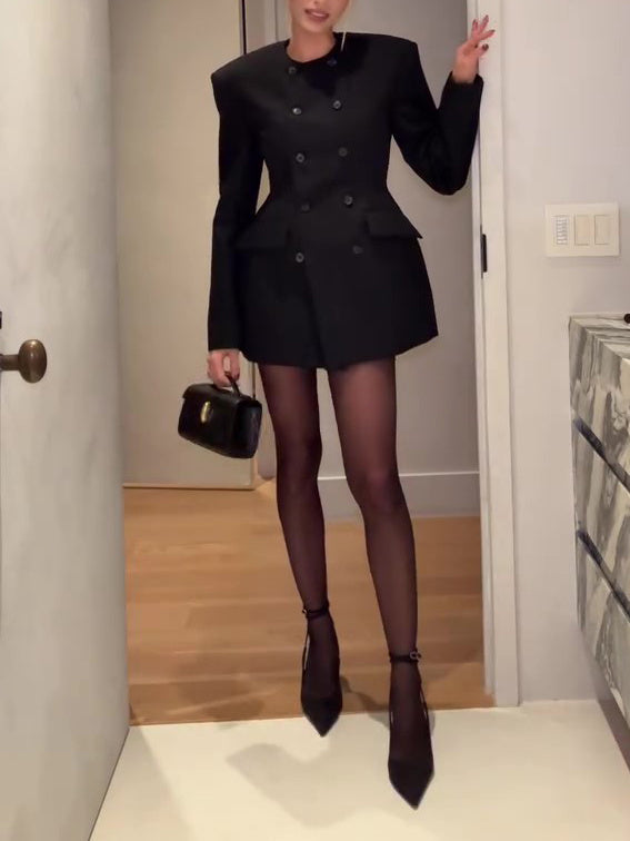 Black Double Breasted Mini Blazers Dress - Clear Vision™️Glasses